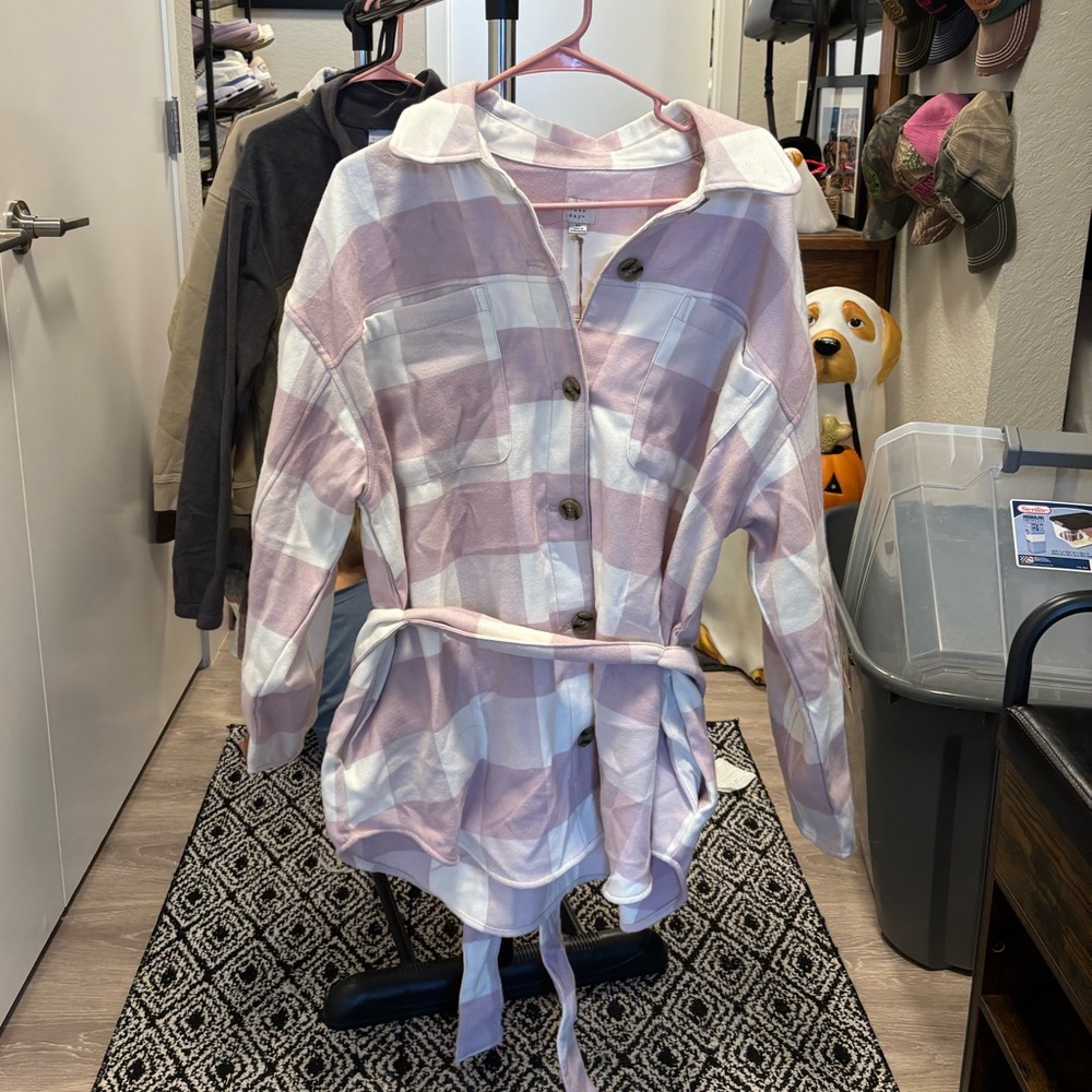 A New Day Pink and White Plaid Jacket with Belt